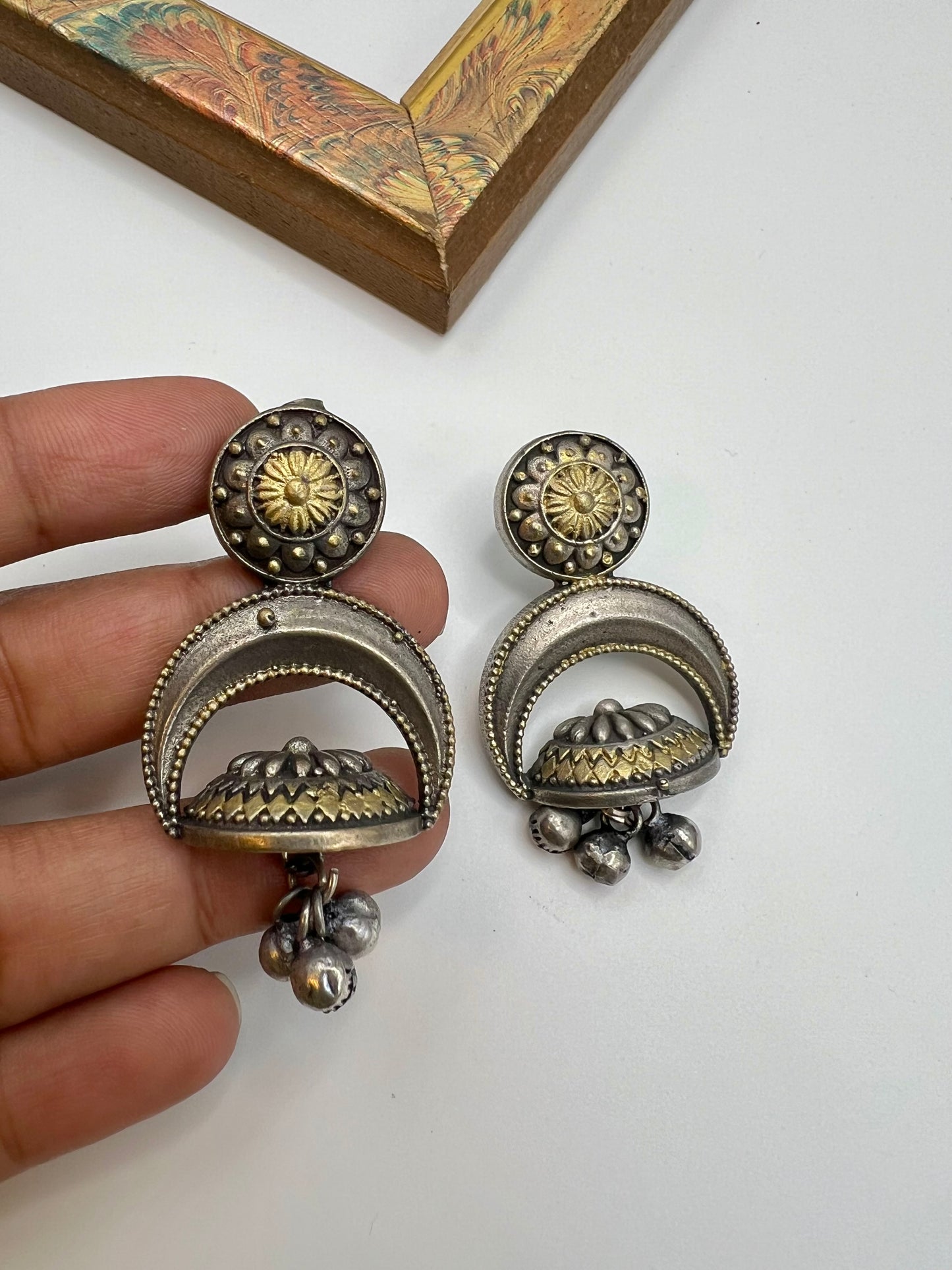 Crescent ghungroo drop earrings