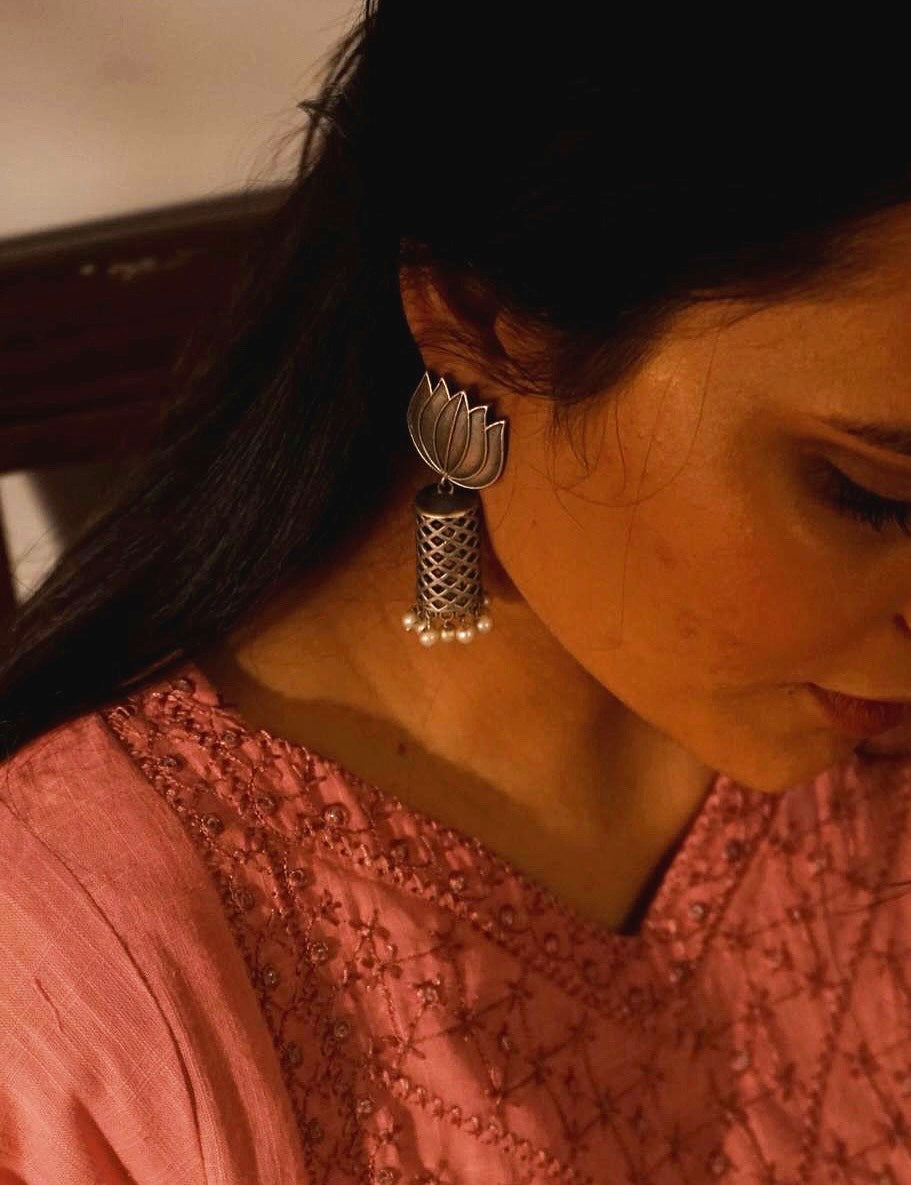 Lotus Cylinder Drop Earrings