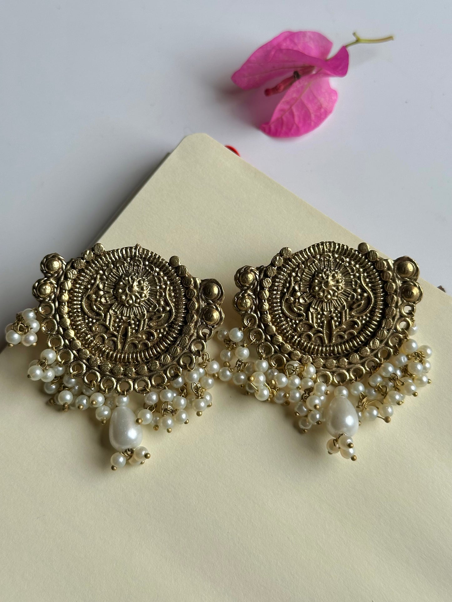 Afghan Round Pearl Drop Earrings