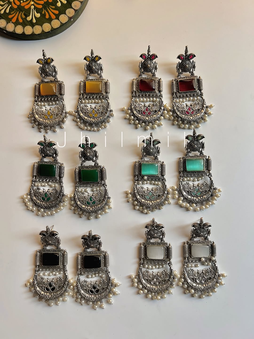 Peacock Crescent Pearl Drop Earrings