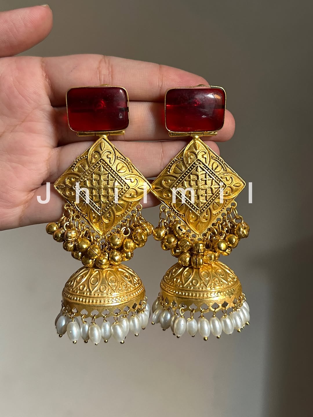 Basanti Jhumka - Rectangle Design
