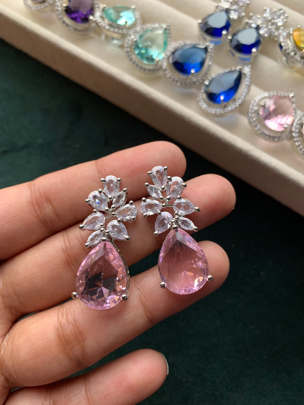 Cubic Zirconia Tear Drop Earrings