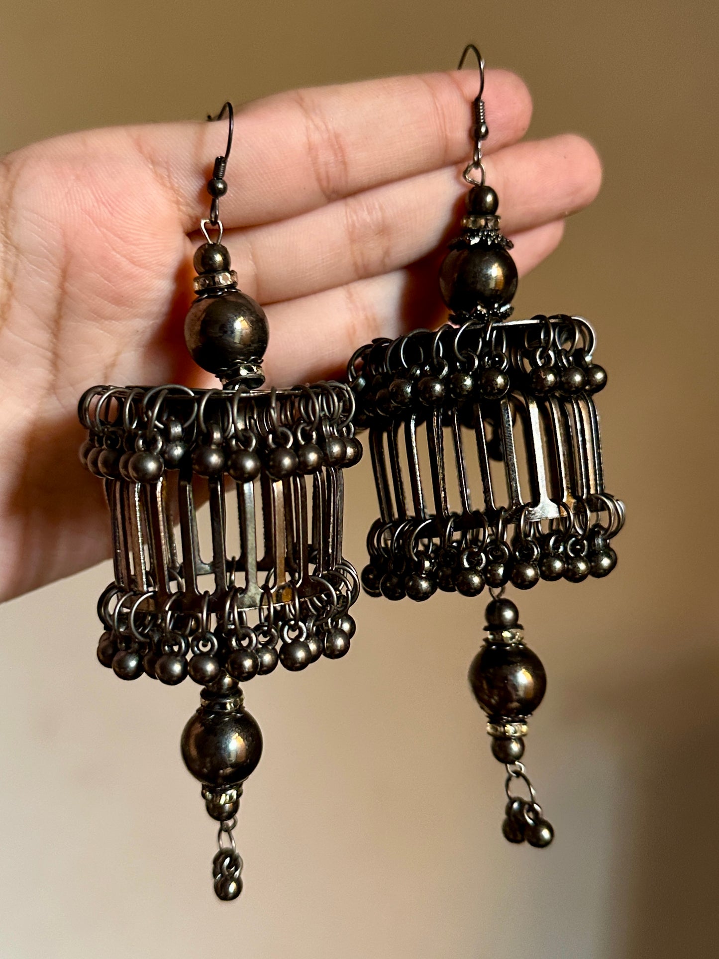 Black Polish Pinjra Earrings