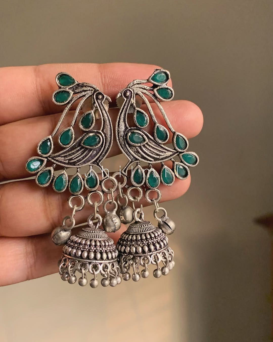Stone studded Mor jhumki