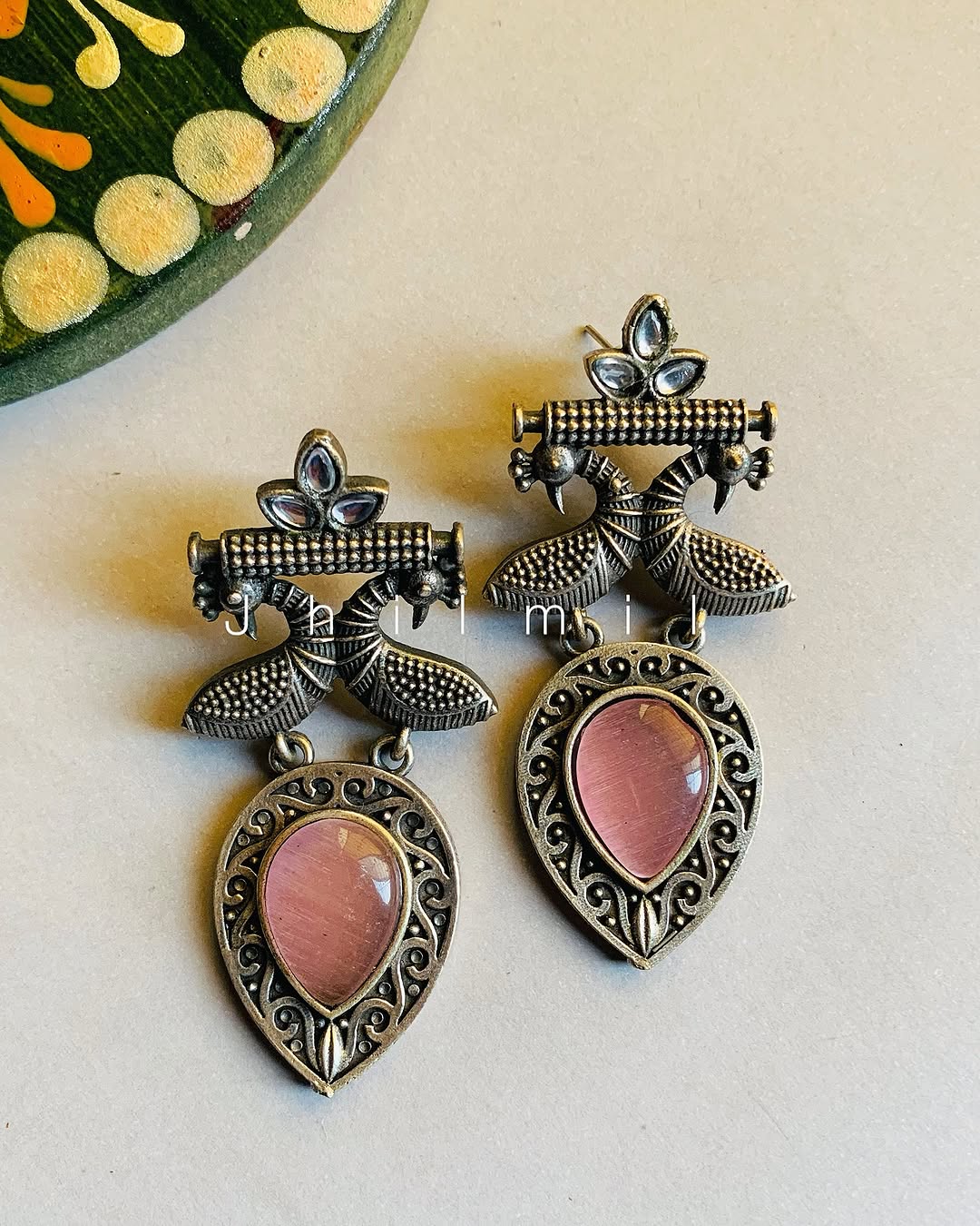Peacock motif stone drop Ear candy