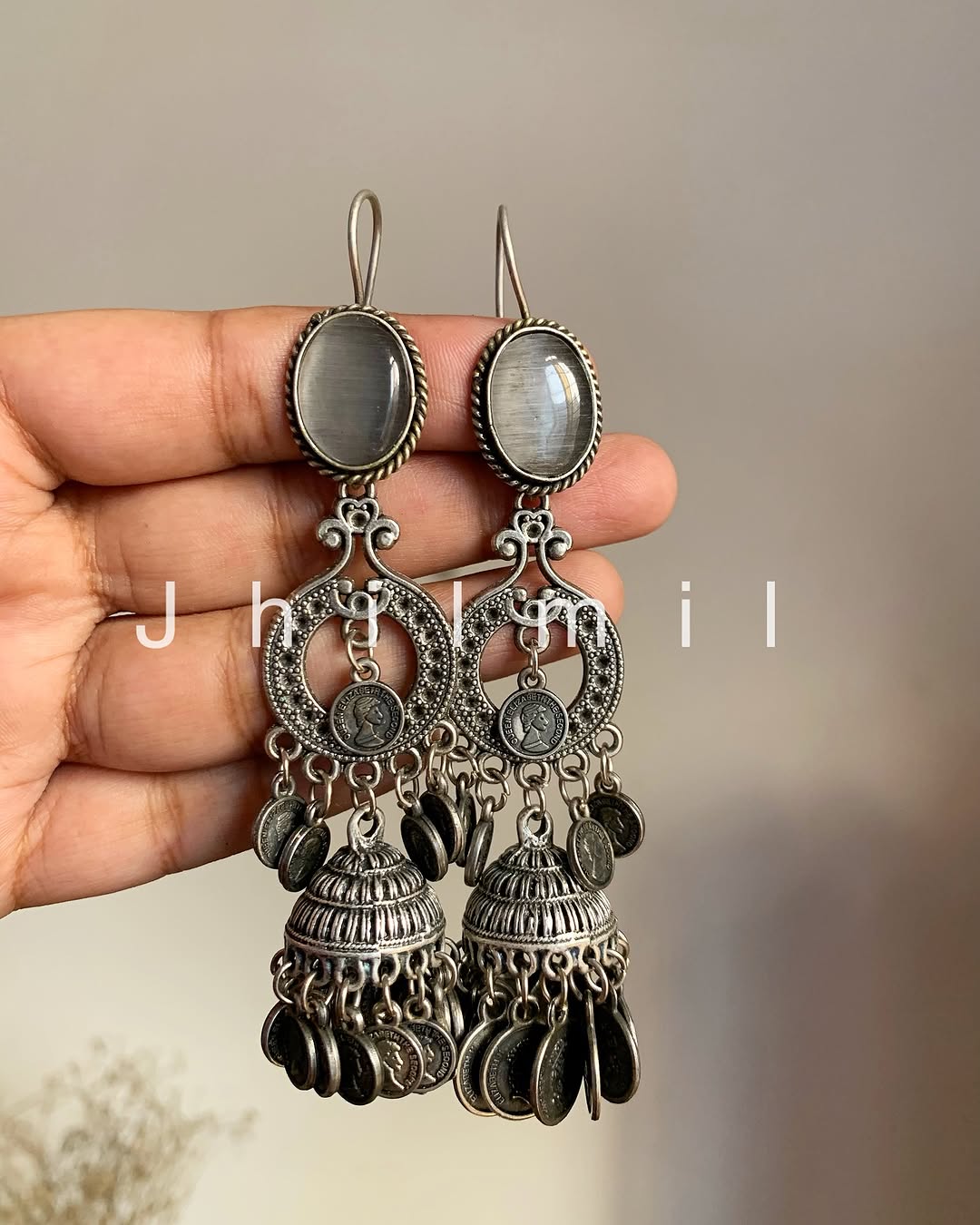 Monalisa stone Coin hanging jhumki