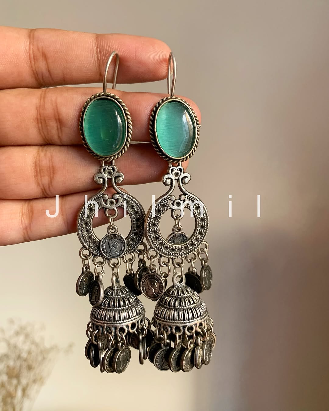 Monalisa stone Coin hanging jhumki