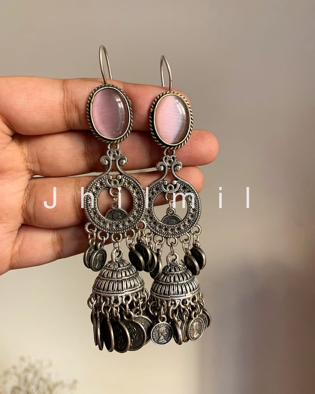 Monalisa stone Coin hanging jhumki