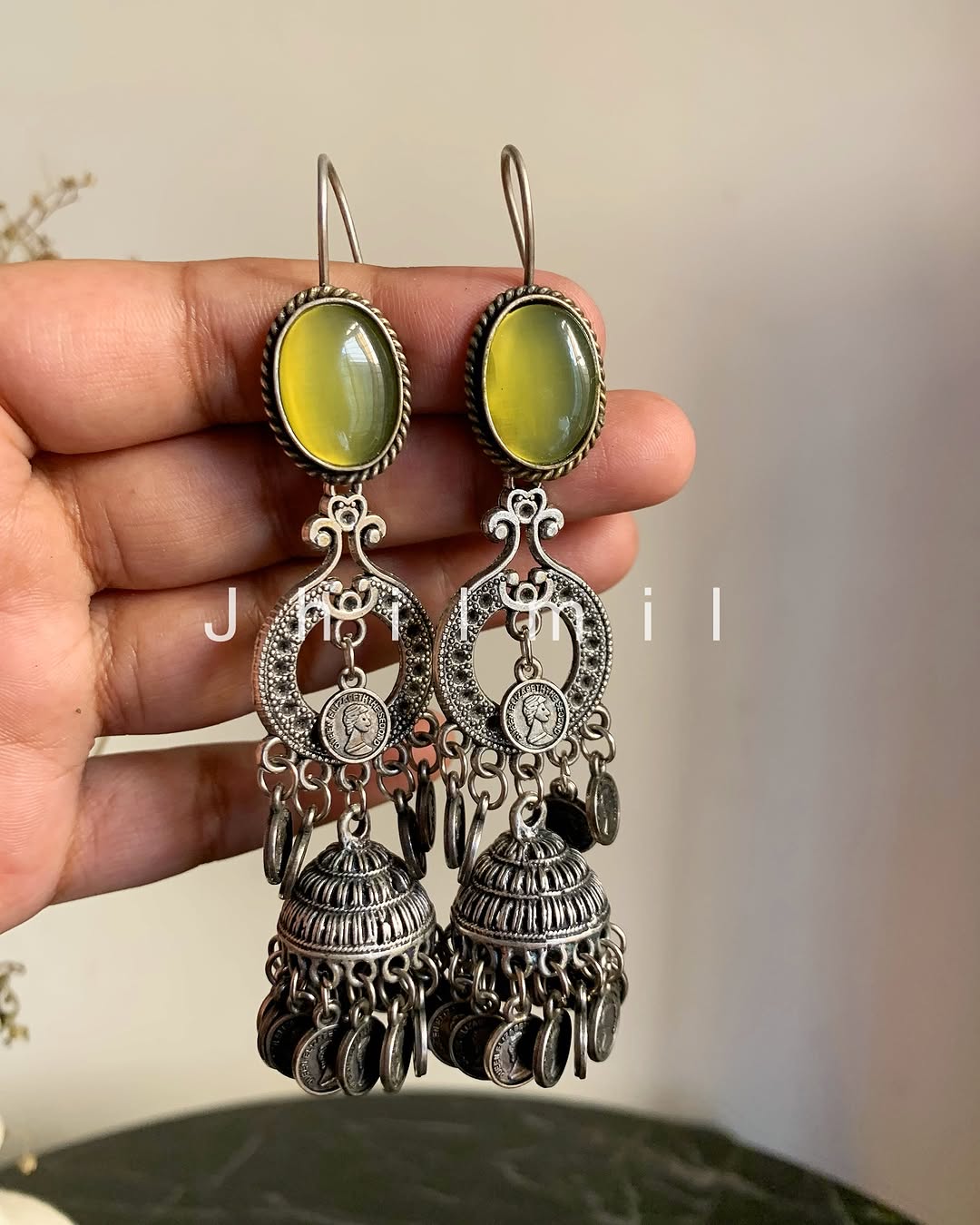 Monalisa stone Coin hanging jhumki