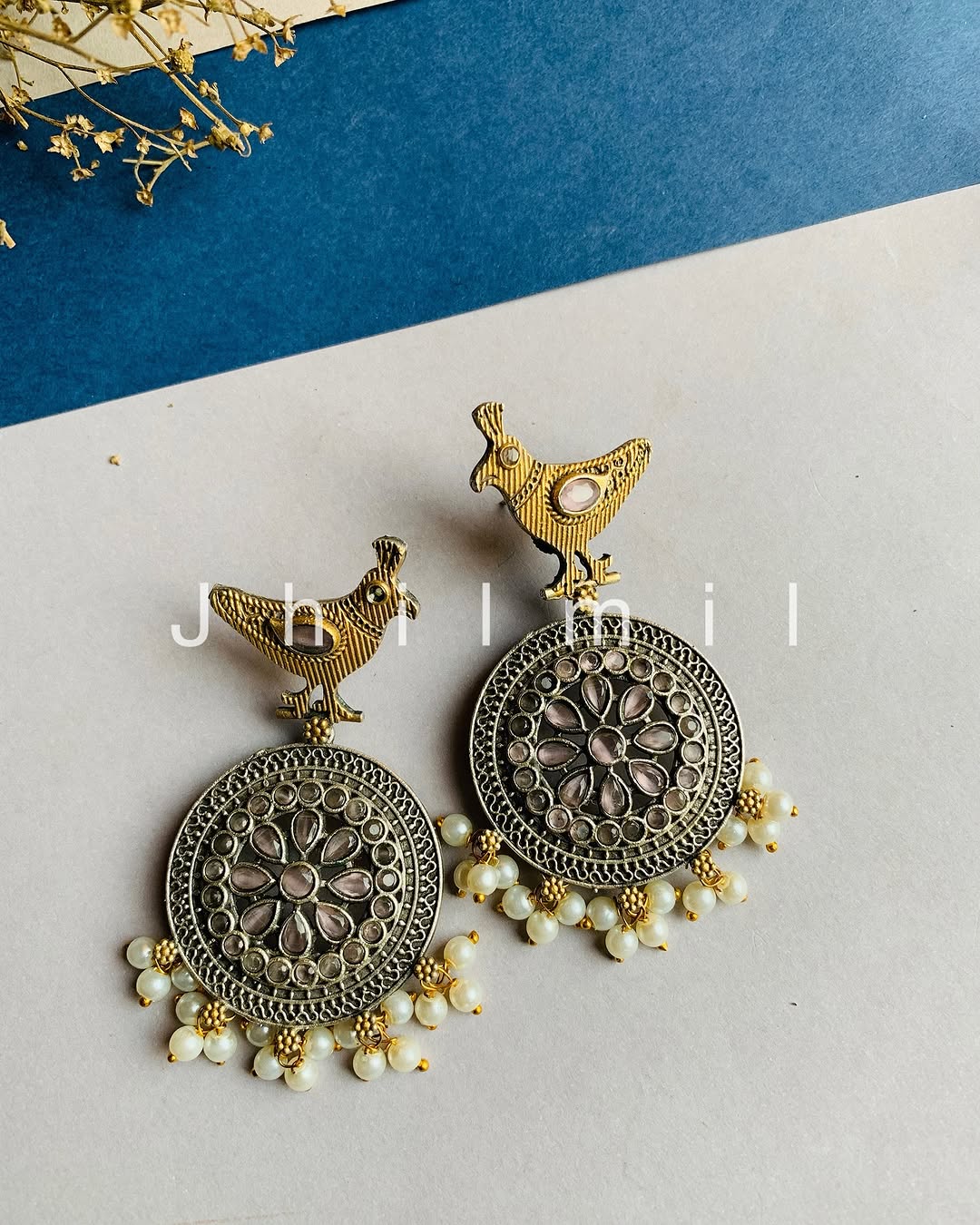 Dual tone bird motif Earrings
