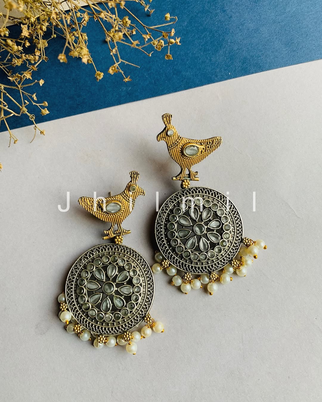 Dual tone bird motif Earrings