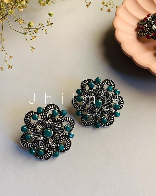 Oxidized floral studs