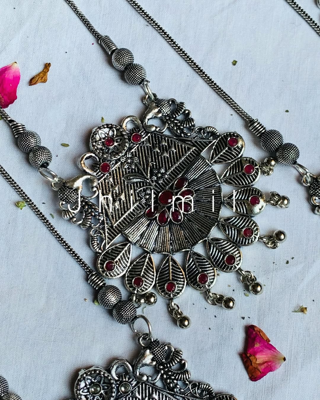 Floral Stone Studded Pendant Mala