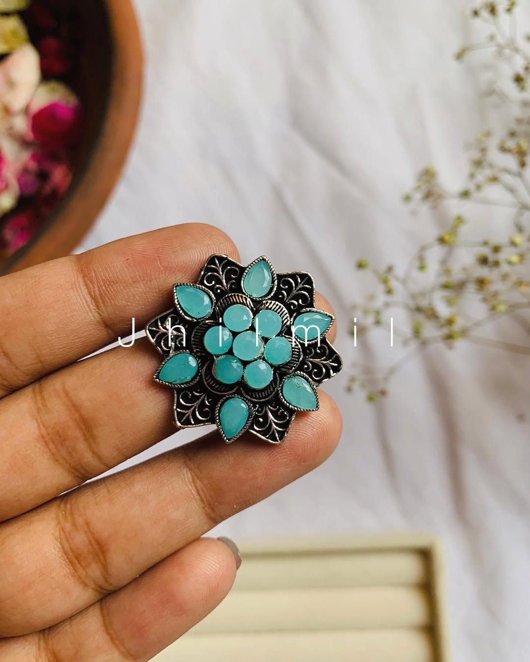 Premium Floral Stone Ring