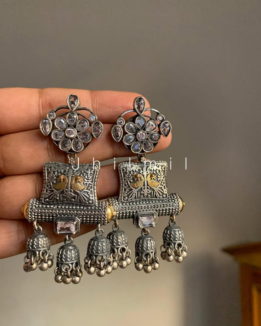 Antique Mor with three jhumkis