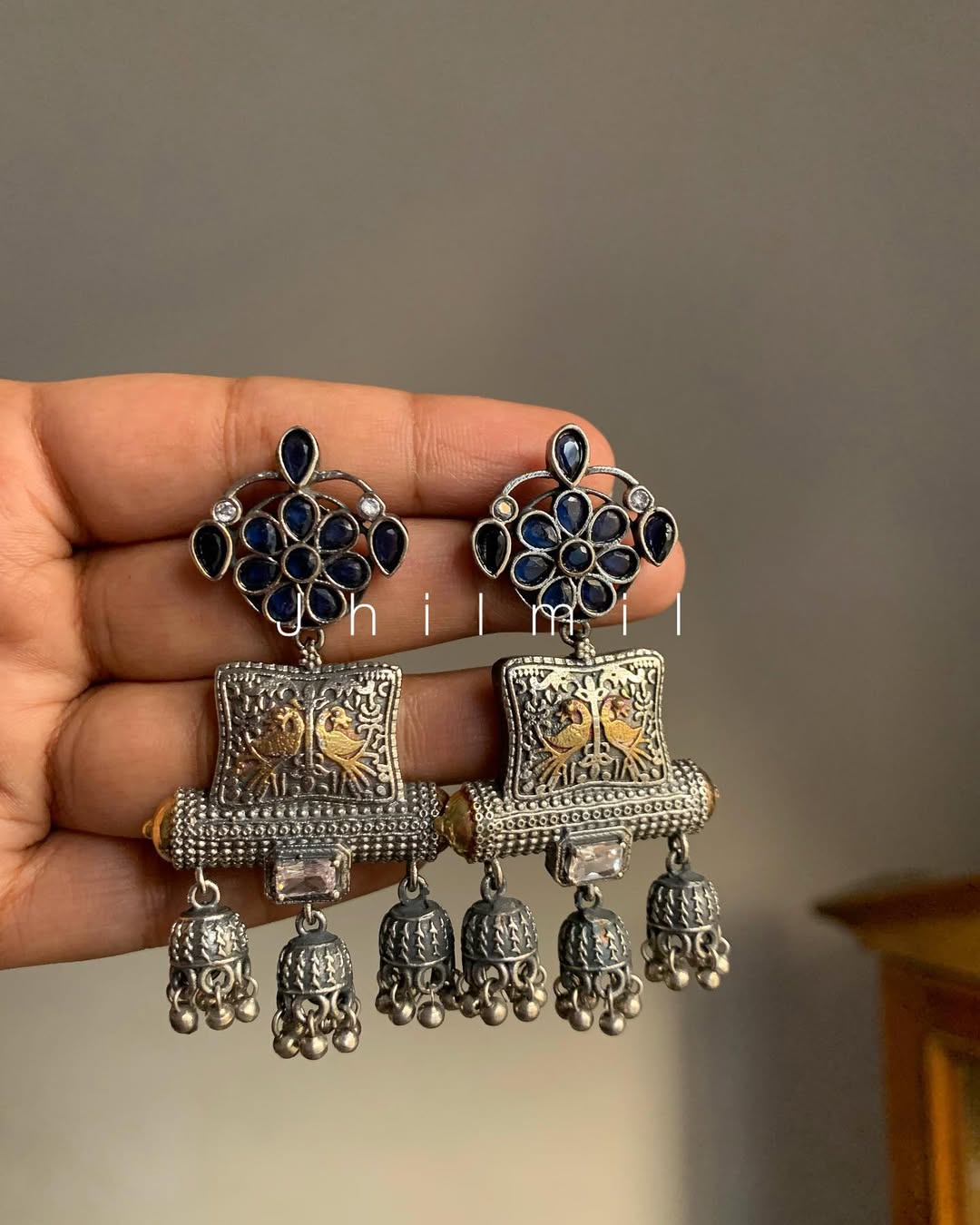 Antique Mor with three jhumkis