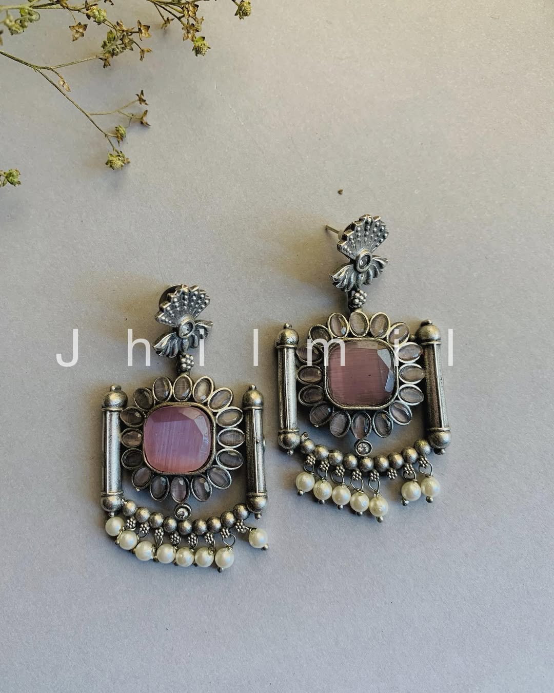 Lotus flower drop Earrings with pearls
