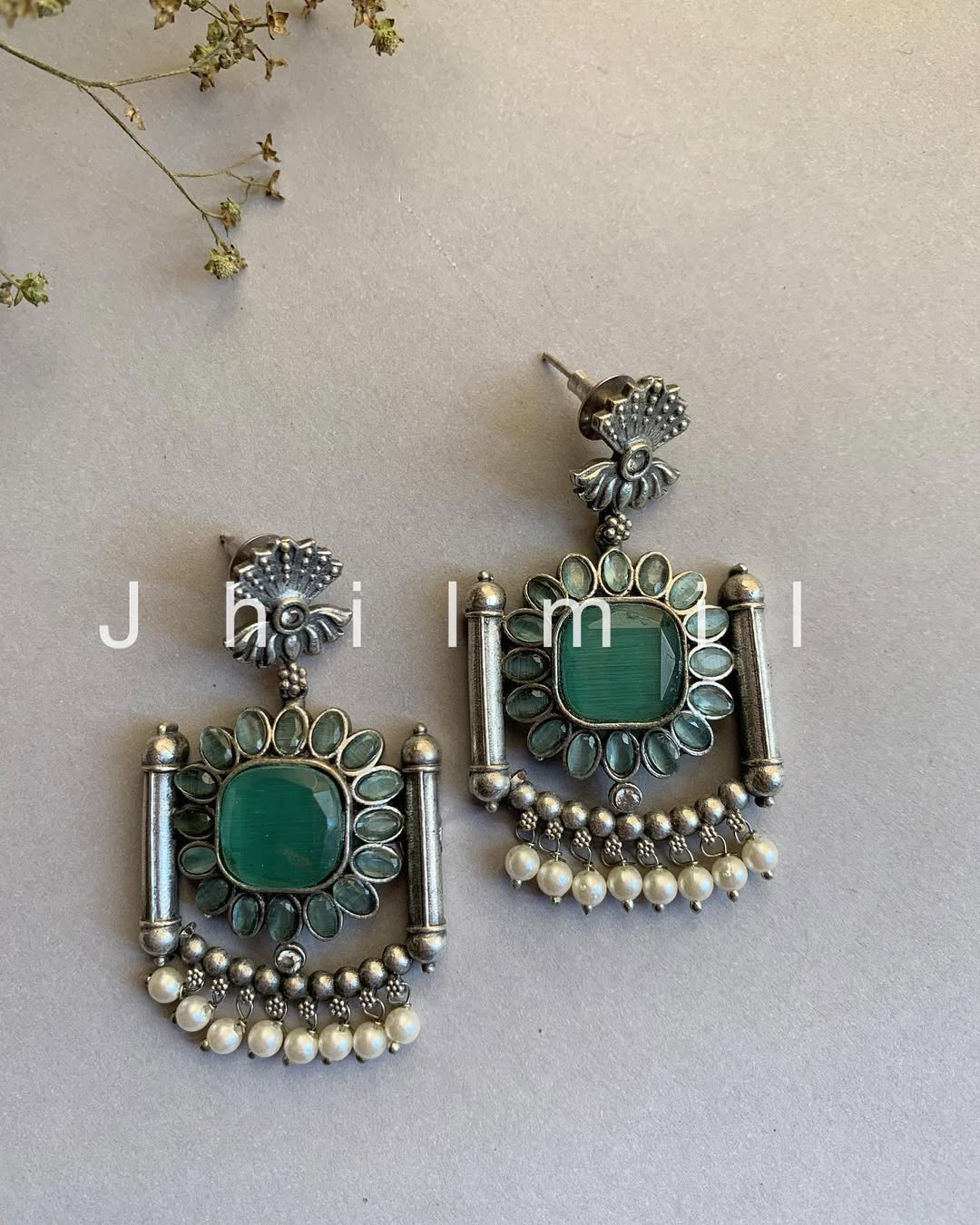 Lotus flower drop Earrings with pearls