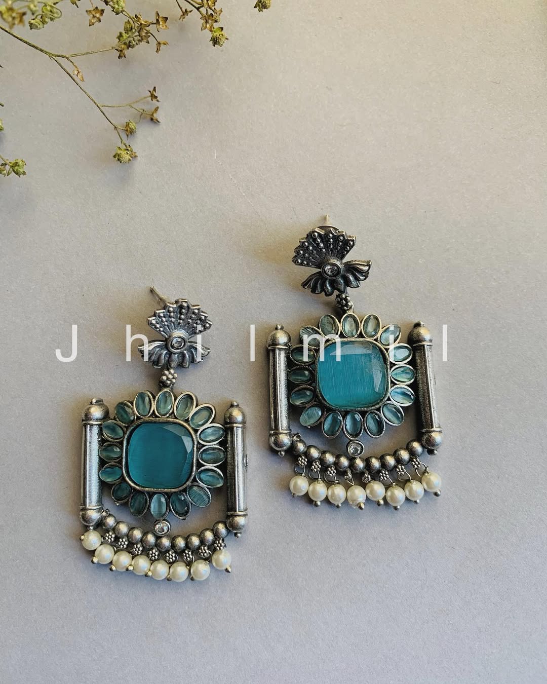 Lotus flower drop Earrings with pearls