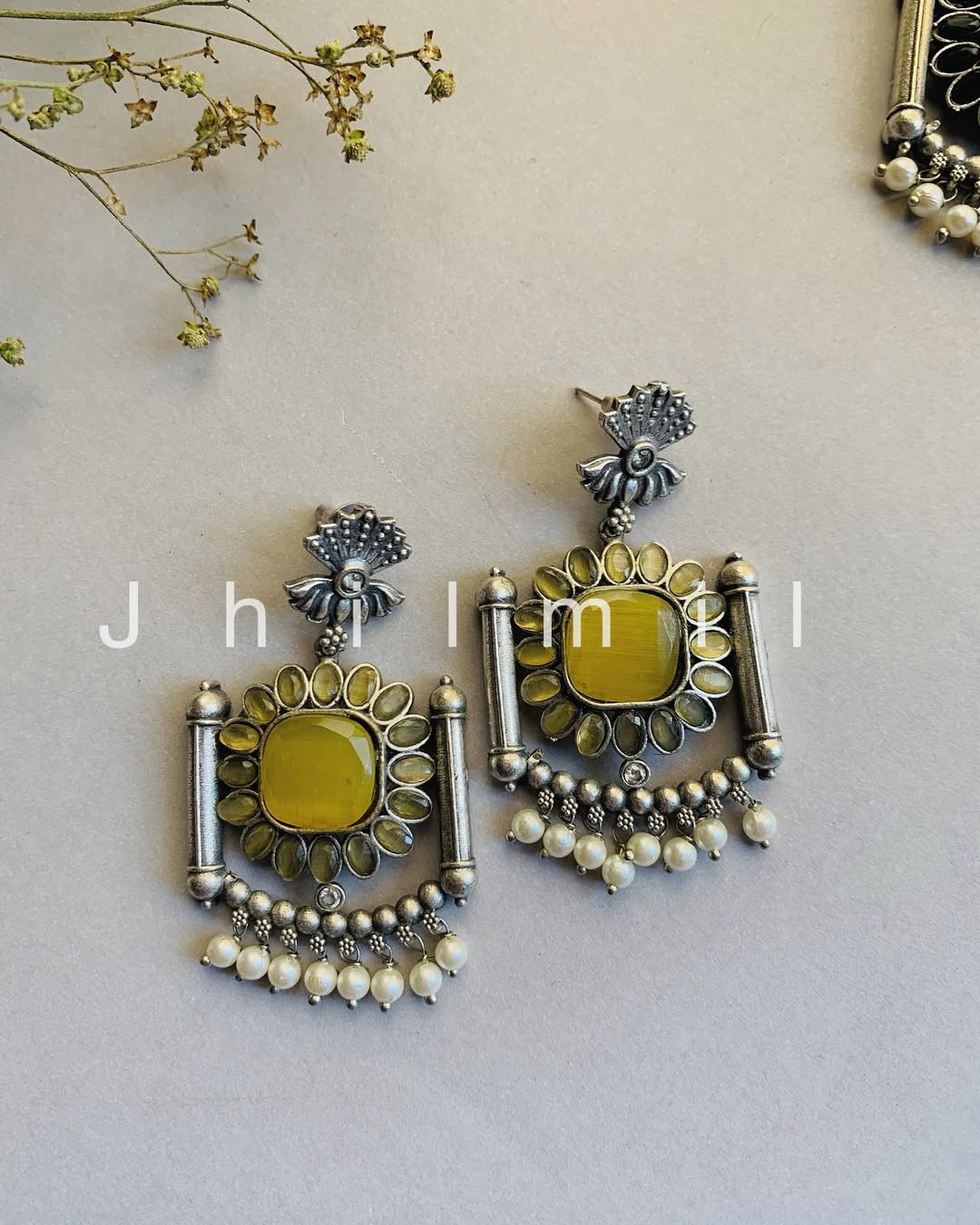 Lotus flower drop Earrings with pearls