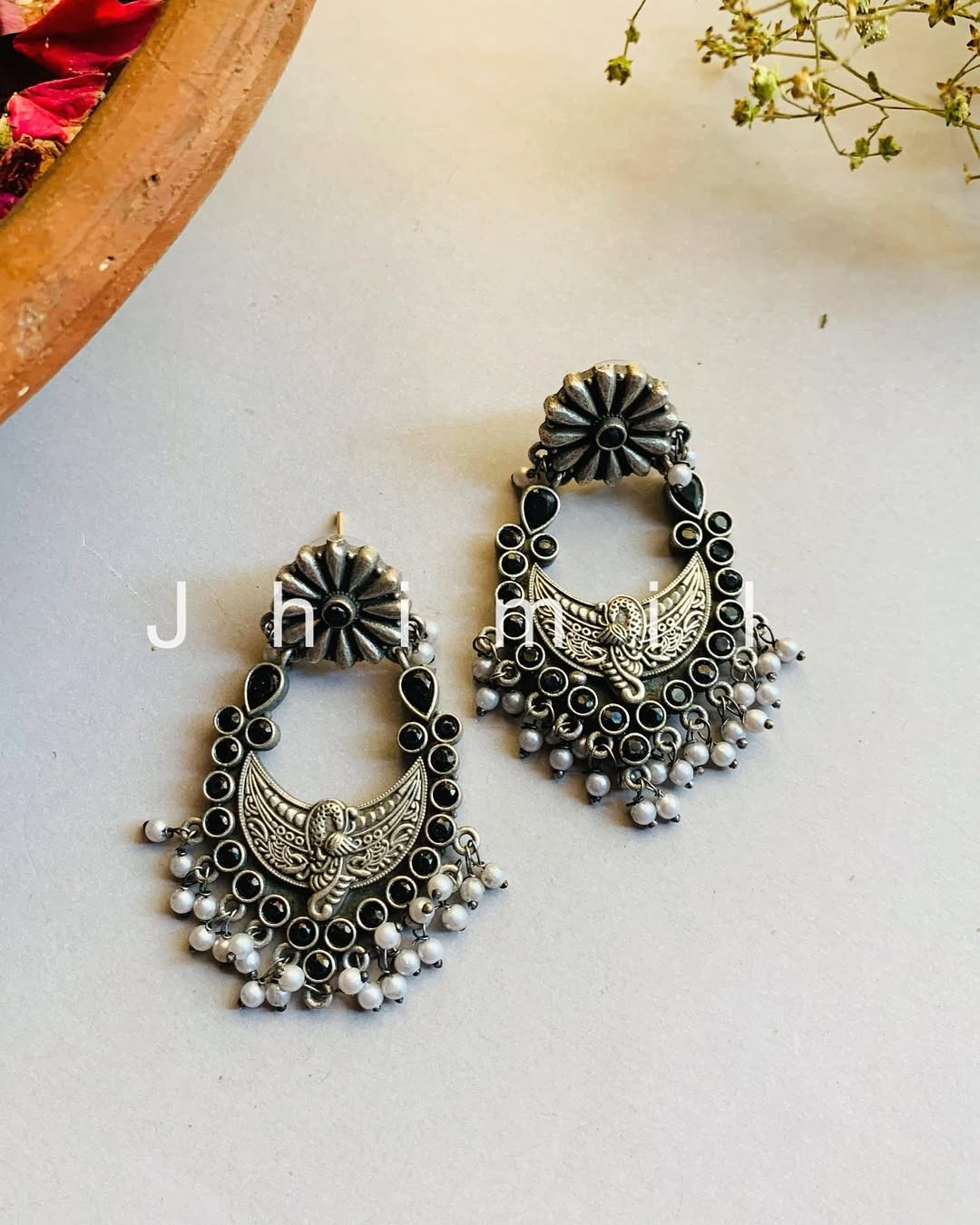 Peacock Stone studded chand baali