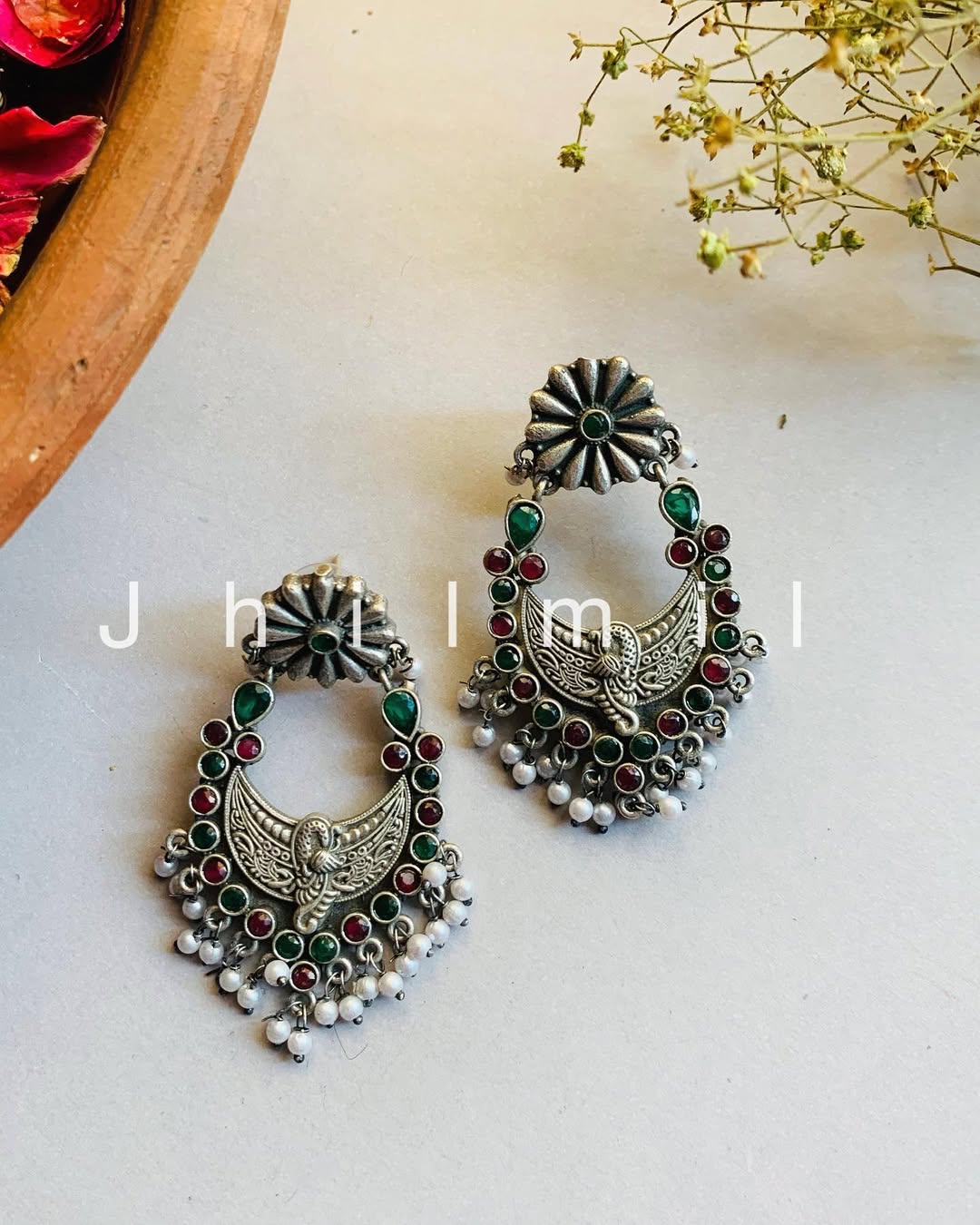 Peacock Stone studded chand baali