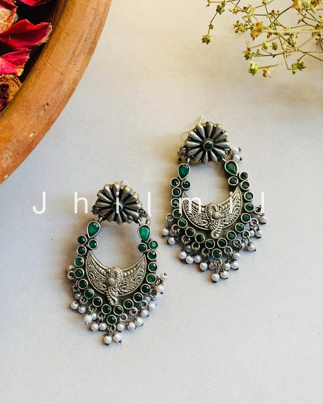 Peacock Stone studded chand baali