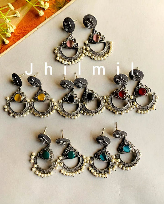 Butterfly motif stone pearl chandbali
