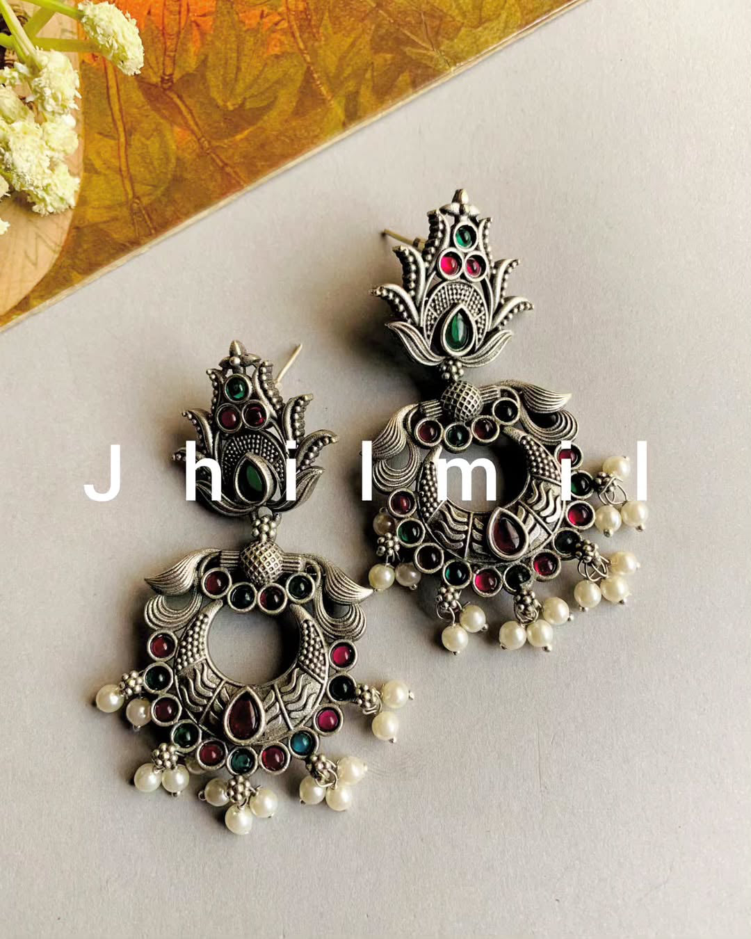 Stone studded chandbali ear candy