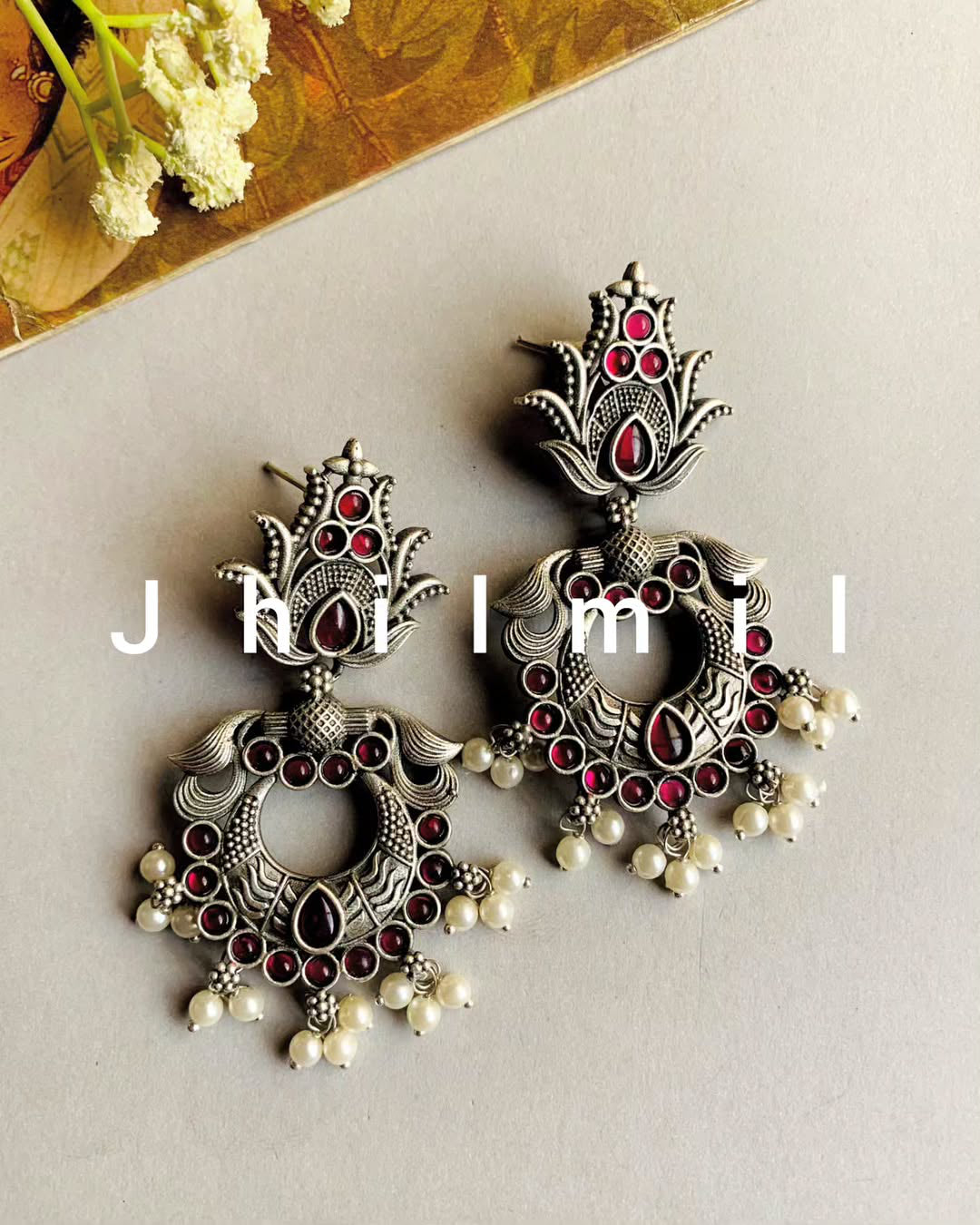 Stone studded chandbali ear candy
