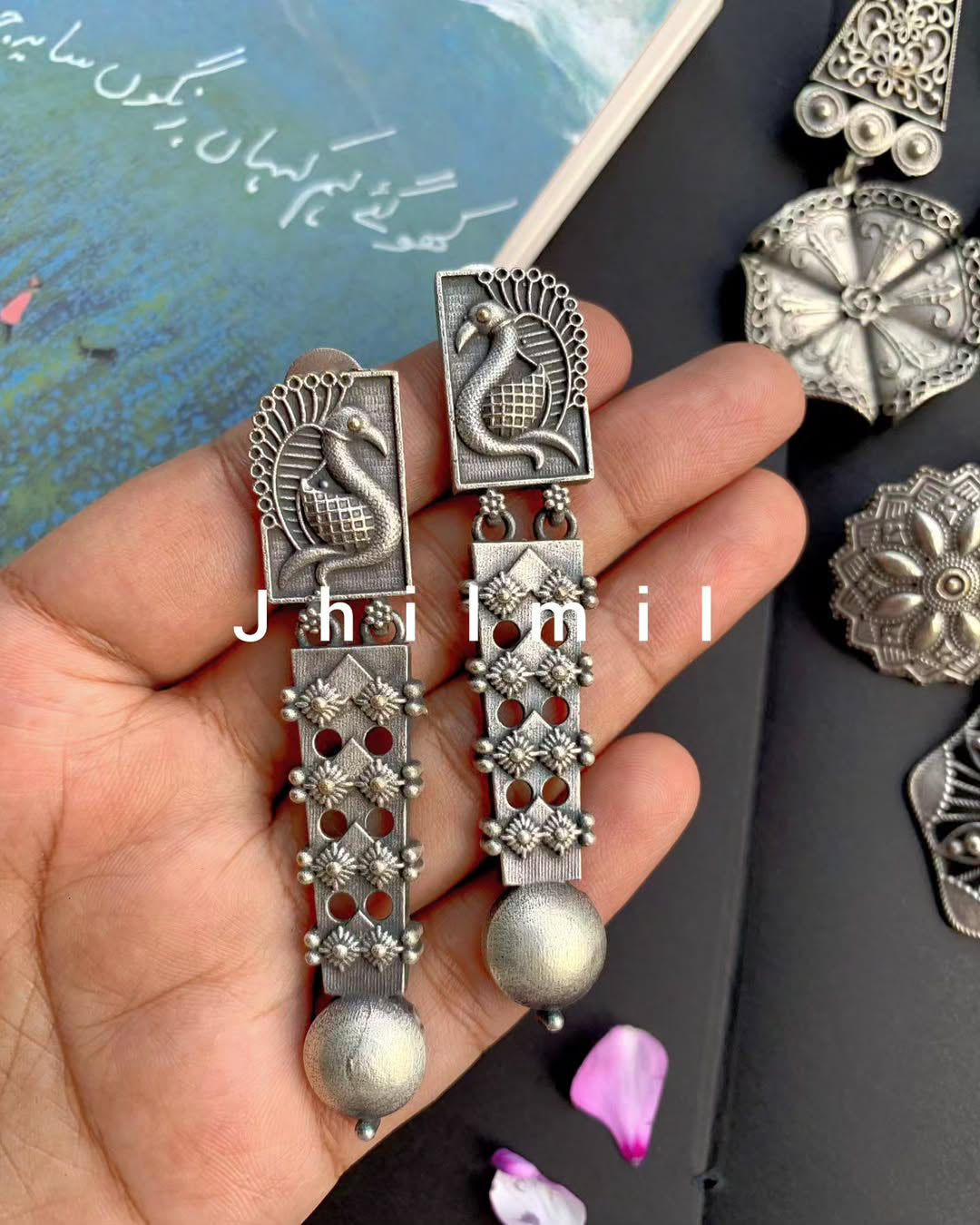German Silver Peacock danglers