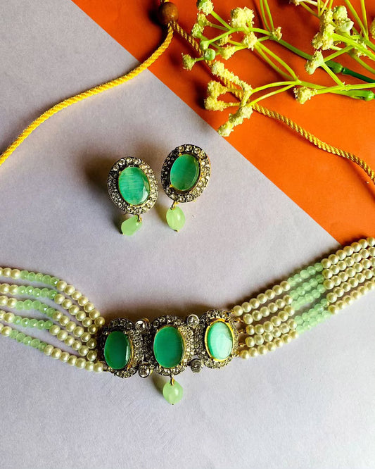 Zircon studded chokar sets with delicate pearls