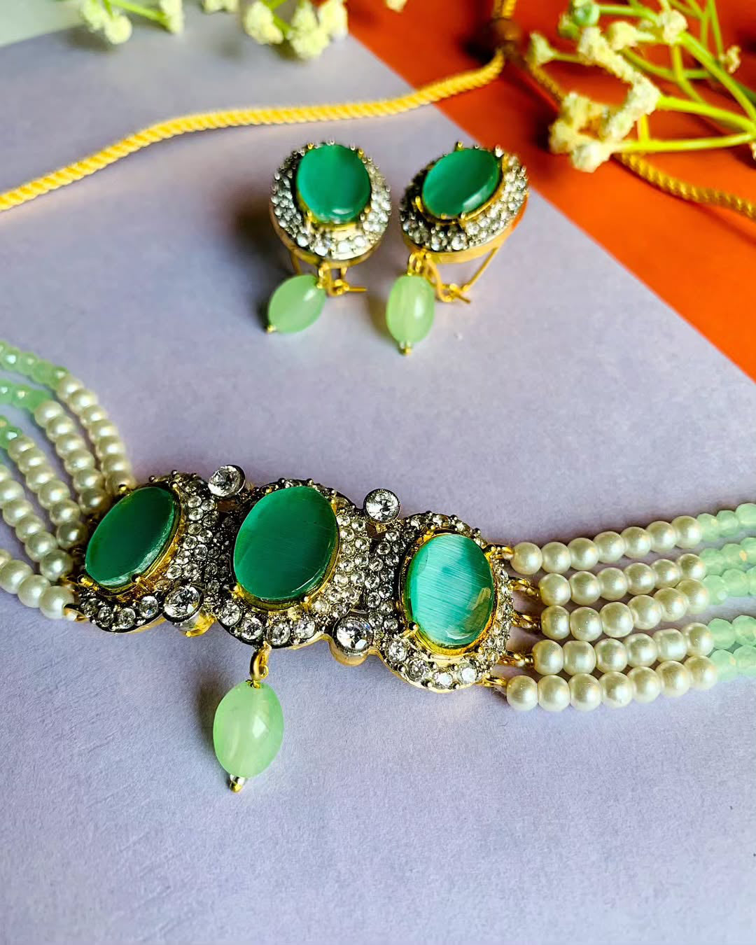 Zircon studded chokar sets with delicate pearls