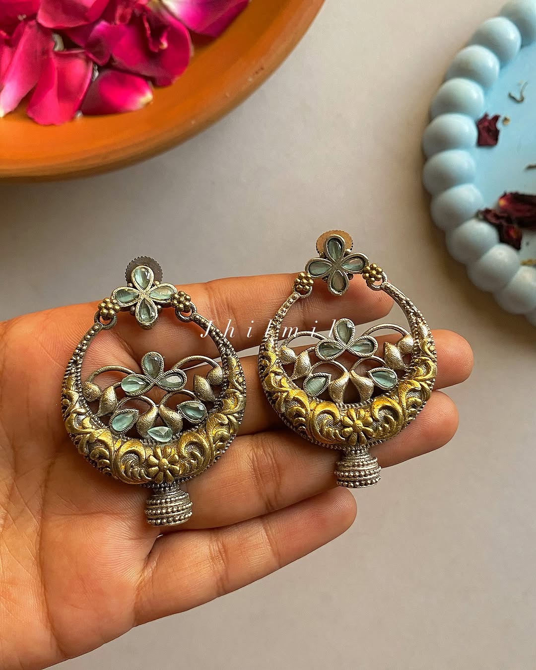 Dual Tone Warda Earrings