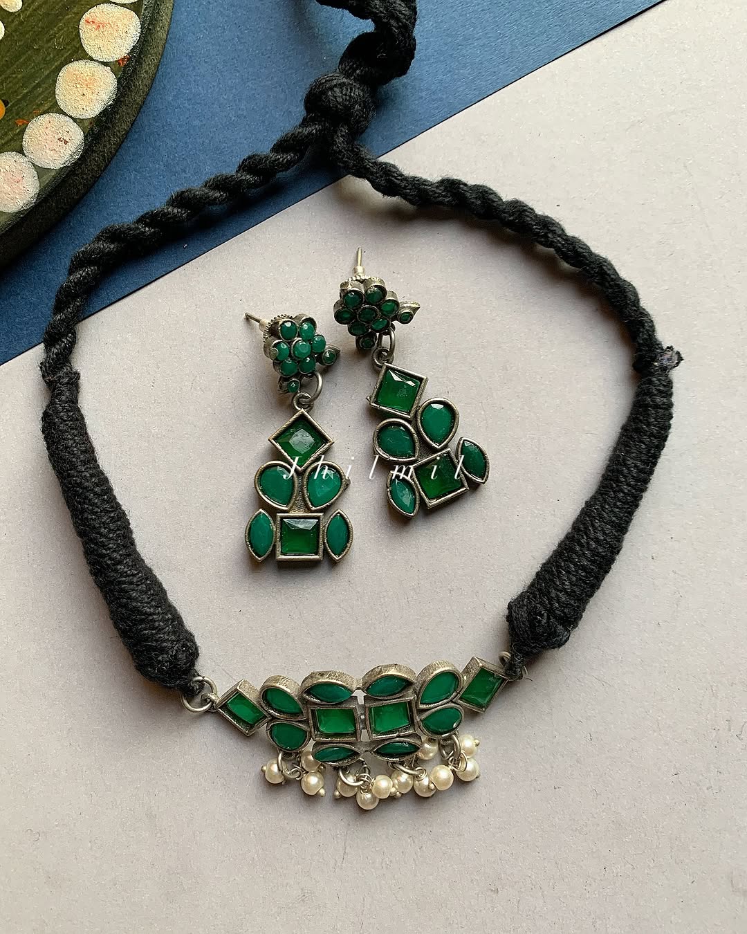 Green Studded Choker Set