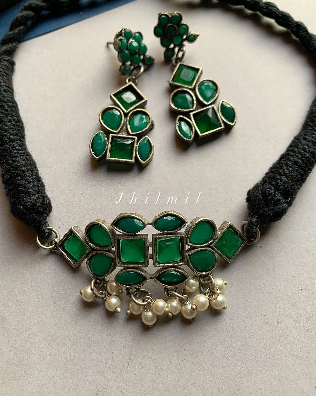 Green Studded Choker Set