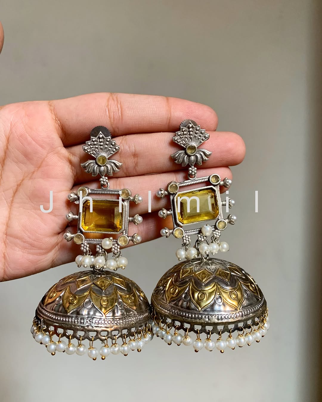 Festive Oversized Lotus Dual Tone Jhumka