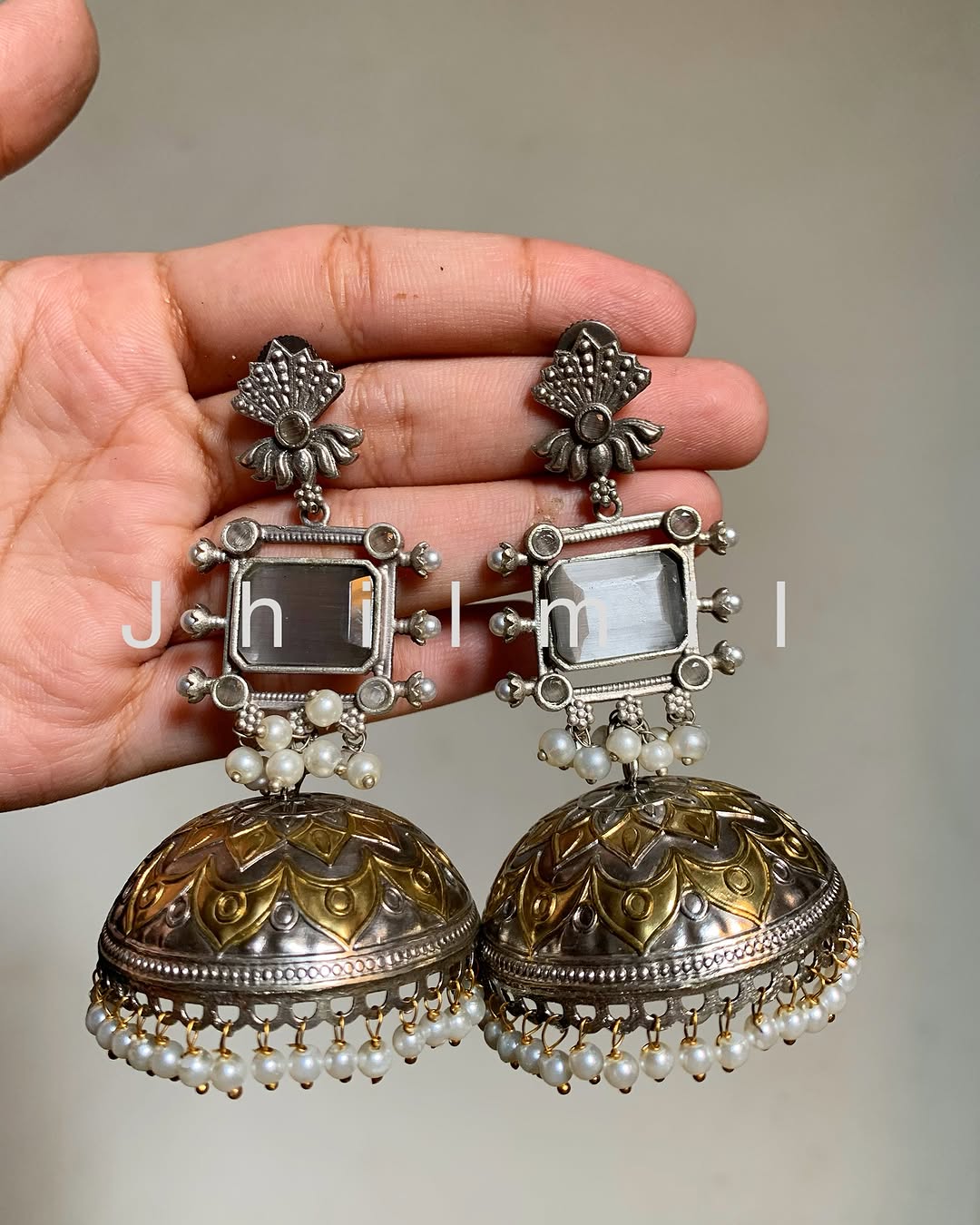 Festive Oversized Lotus Dual Tone Jhumka