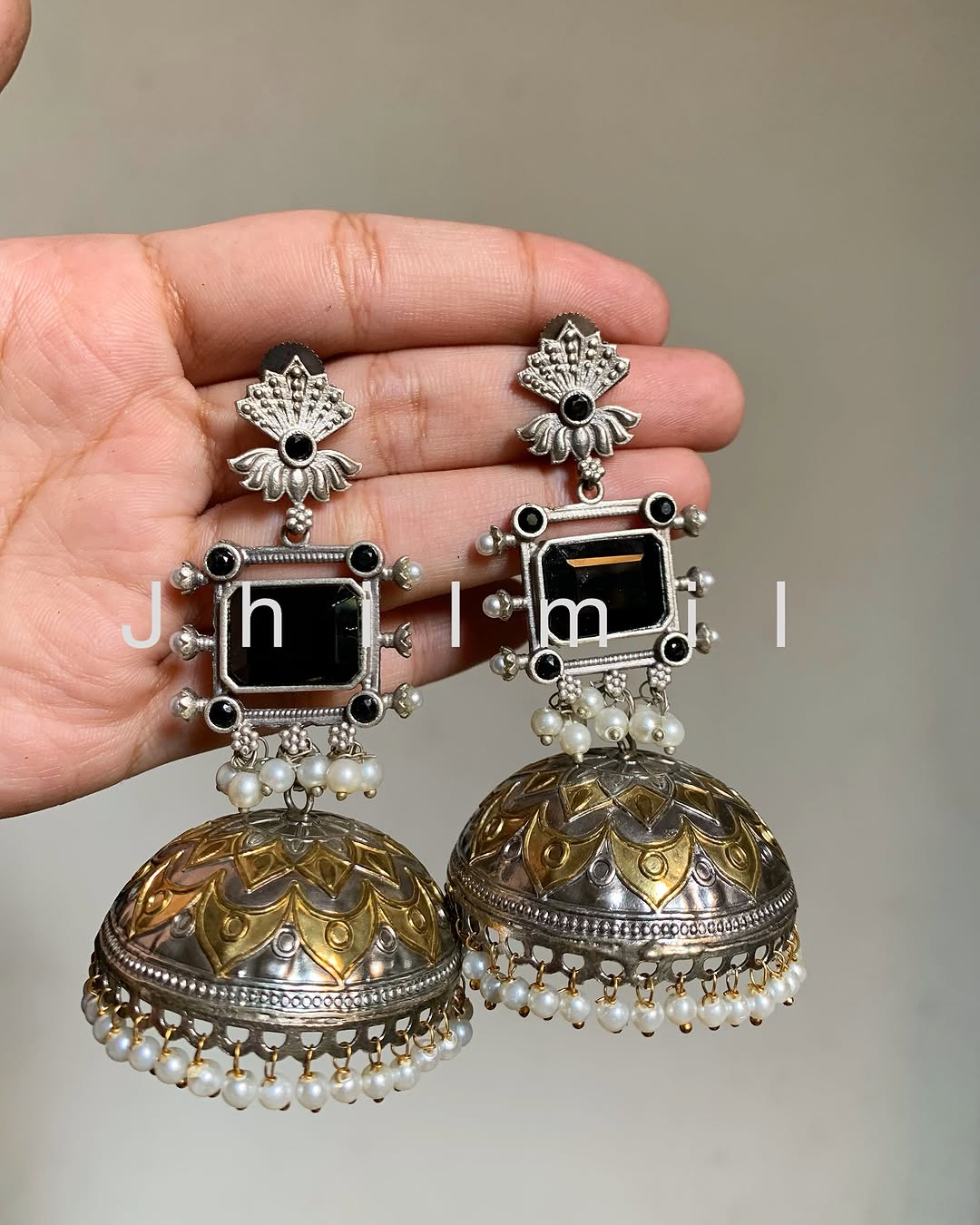 Festive Oversized Lotus Dual Tone Jhumka