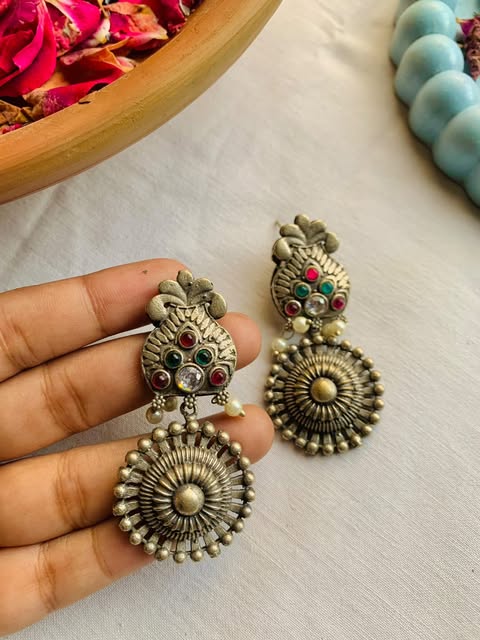Rajasthani drop circle earrings