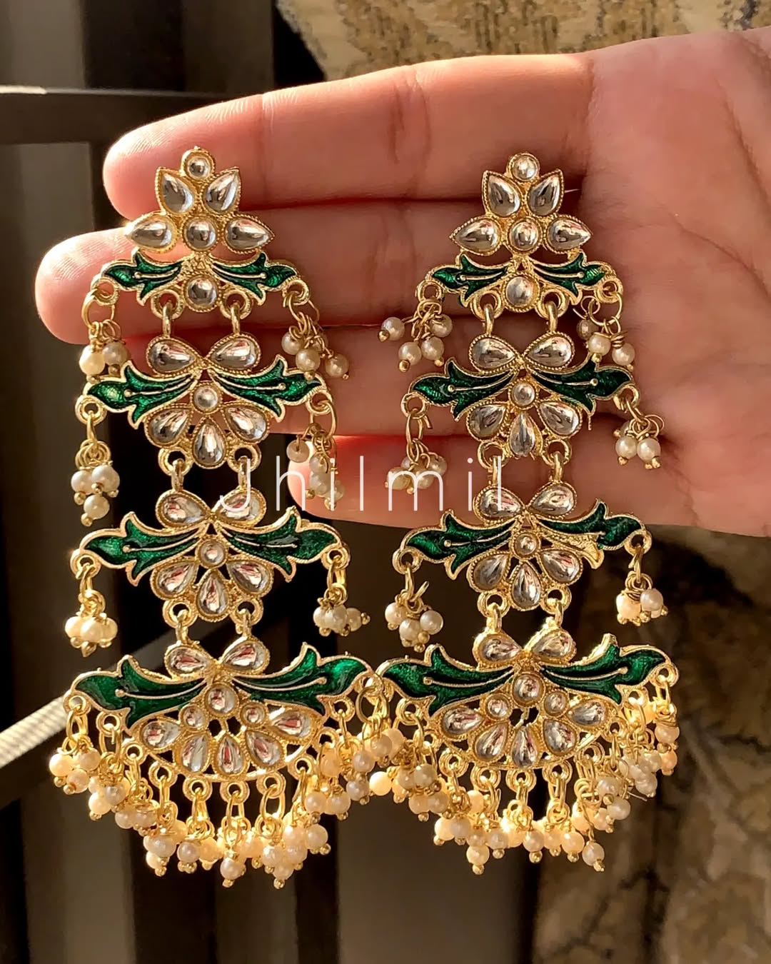 Jaipuri meenakari kundan earrings