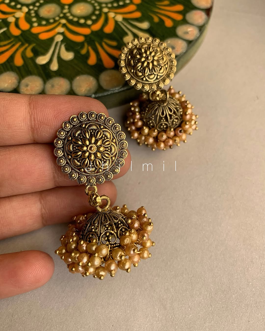 Golden Moti Jhumki