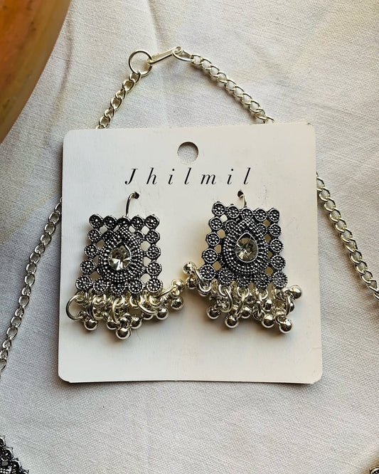 Oxidised stone beaded choker set