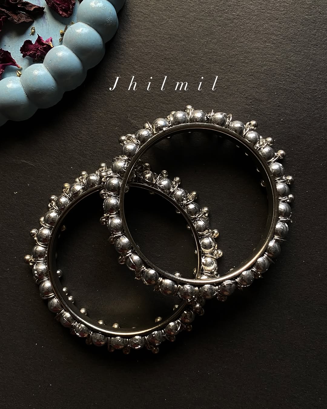 Oxidized Beaded gajra bangle pair