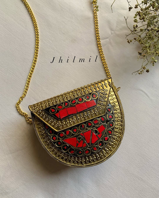 Golden Mini Metal Clutch - Round Design