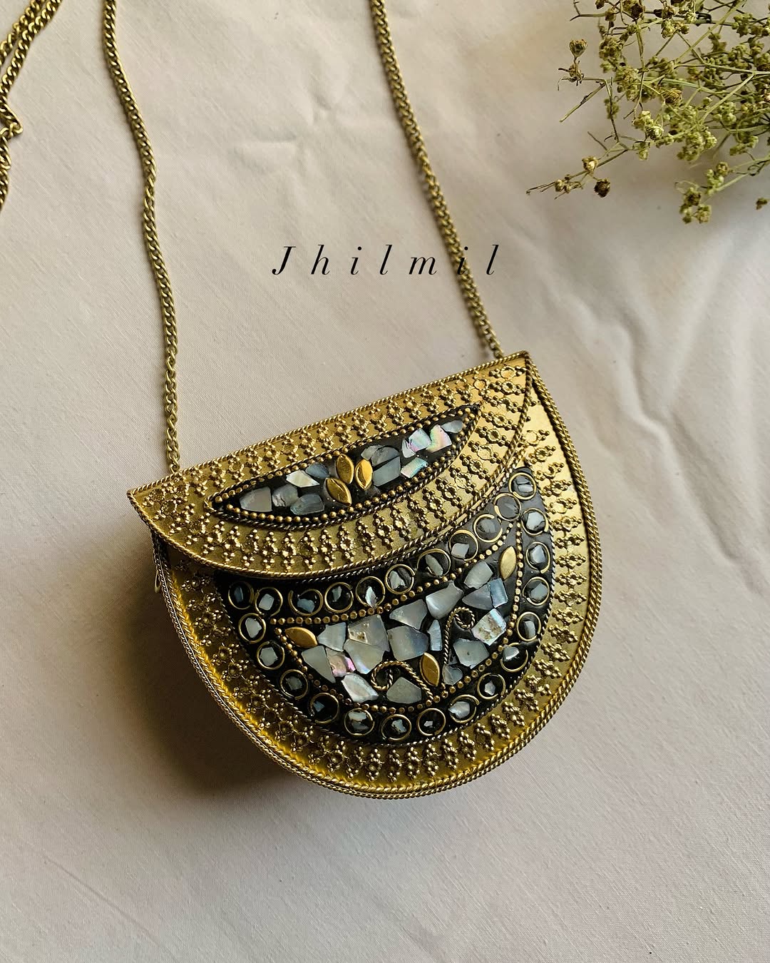 Golden Mini Metal Clutch - Round Design