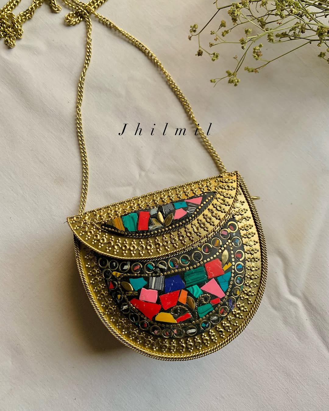 Golden Mini Metal Clutch - Round Design