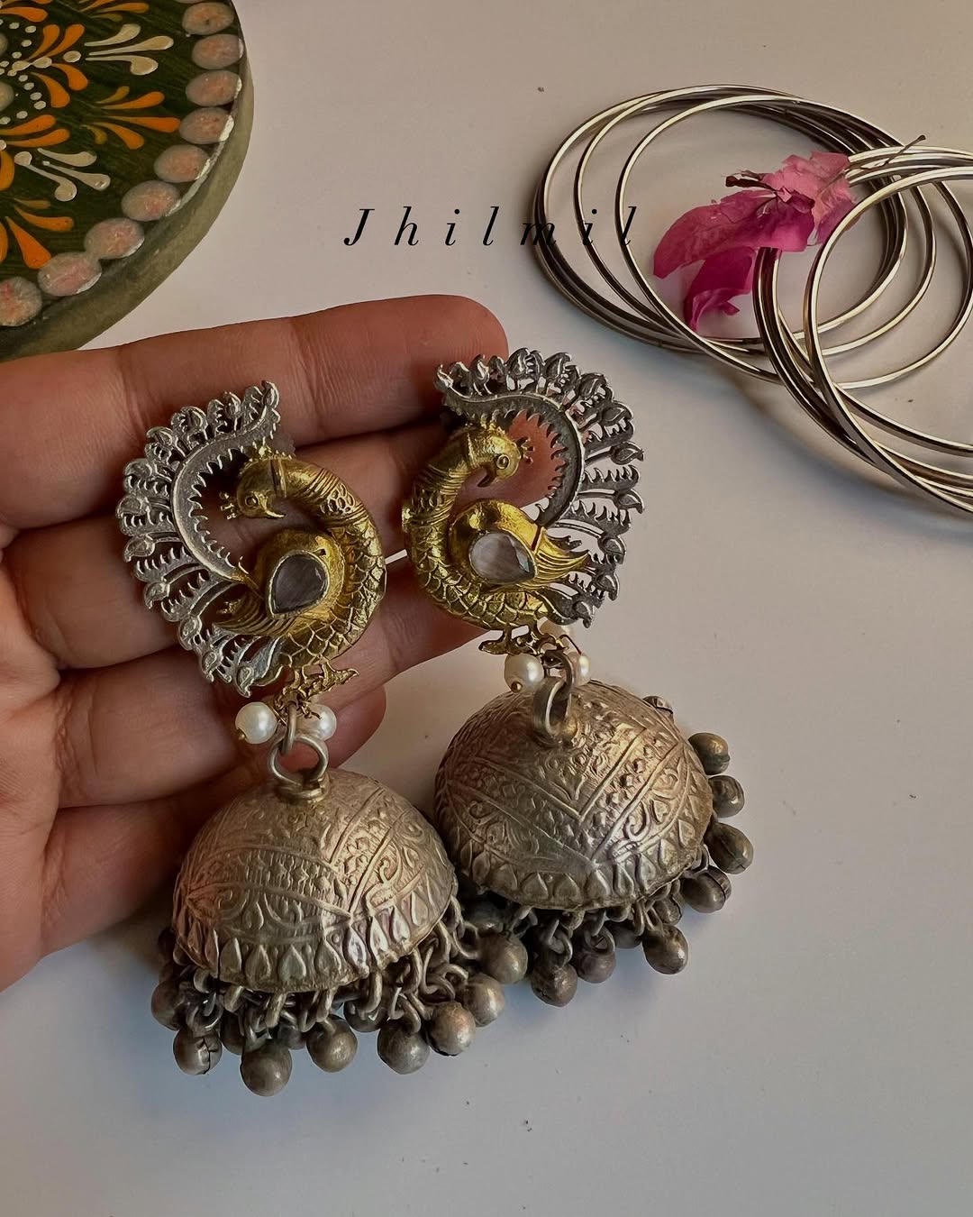 Mor Pankh dual tone jhumki