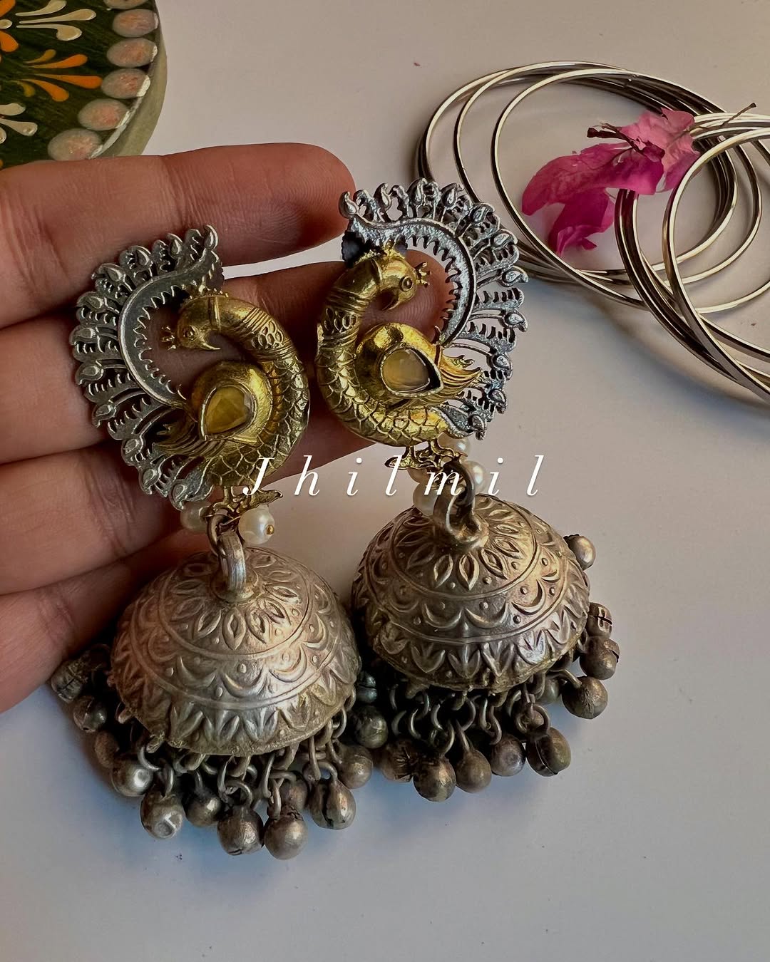 Mor Pankh dual tone jhumki