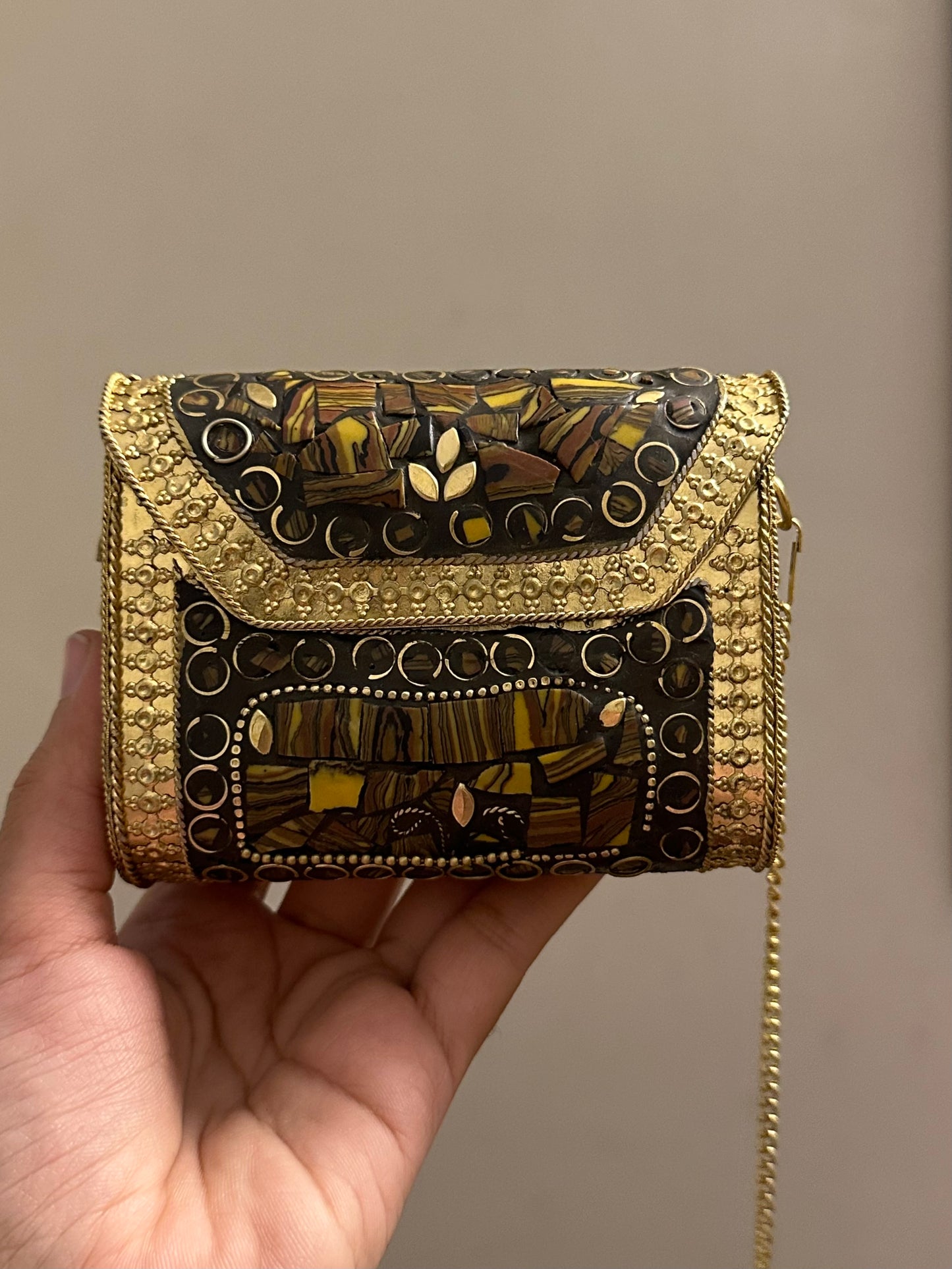 Brown Mosaic Square Clutch